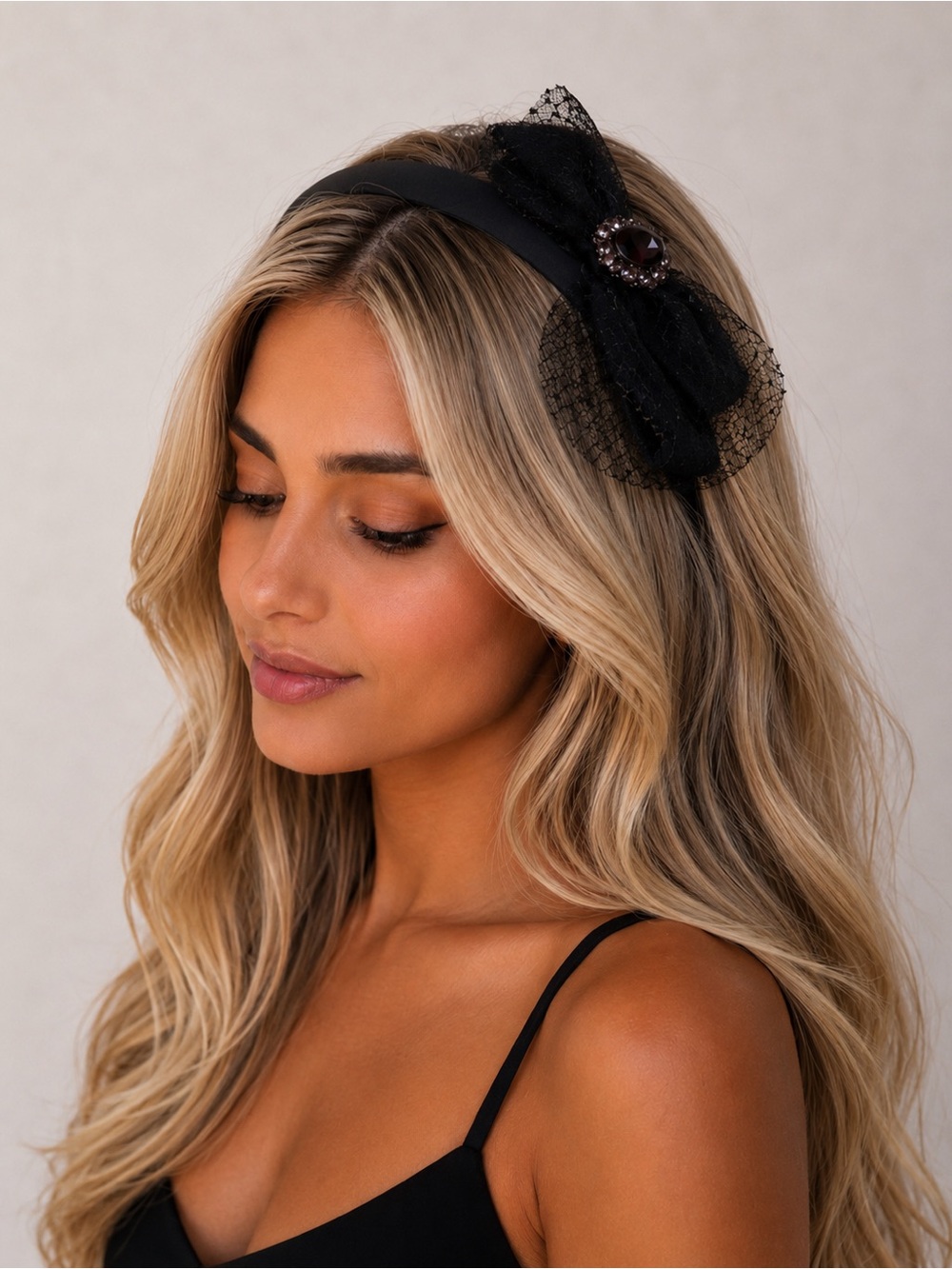 Black Bow Headband with Jewel Accent